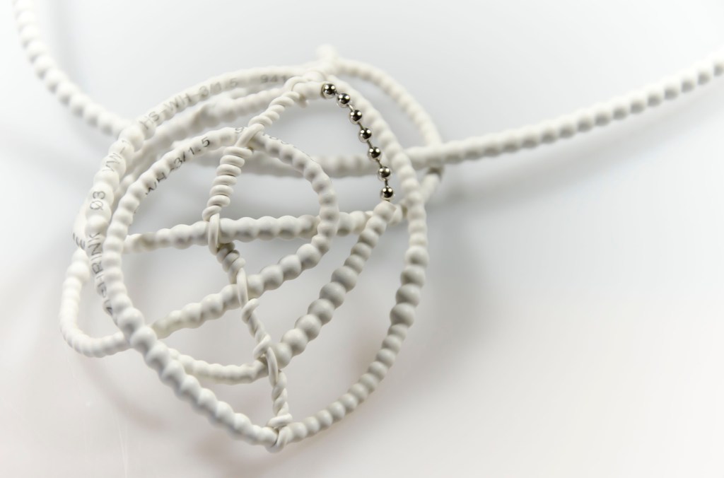 Necklace #1(Overexposed) 2013 Rubber, 925 silver, mixed media, stainless steel [Photo credit: Tineke Jansen]