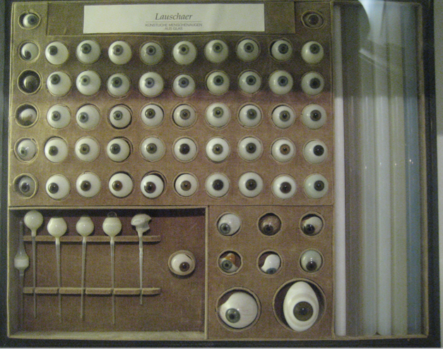 Hand blown prosthetic glass eyes from the Lausher Glass museum