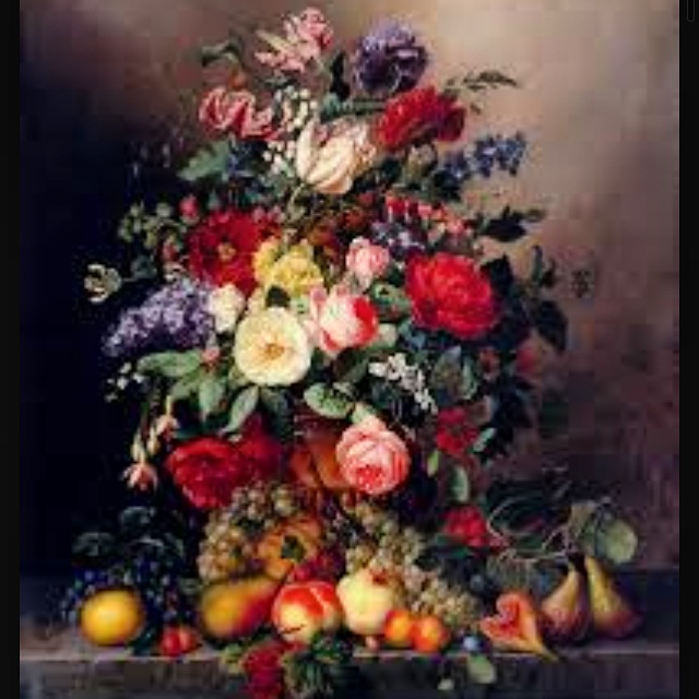  Amalie Kaercher A Still Life With Assorted Flowers, Fruit And Insects On A Ledge Oil on canvas 1866 99.7 x 82.5 cm (39¼